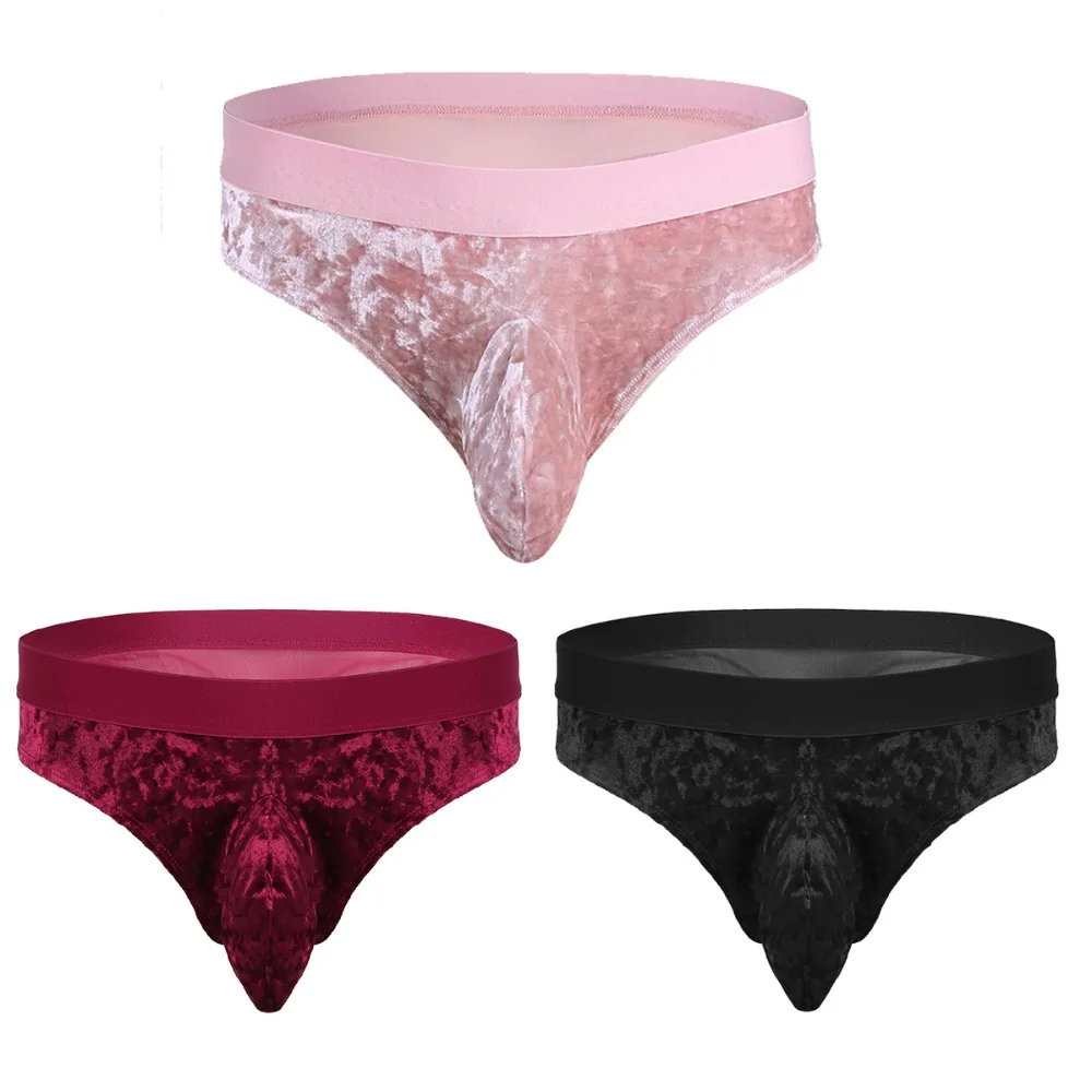 

YiZYiF Mens Pink Lingerie Panties Sheer Velvet Low Rise Bikini Briefs Underwear Sissy Bulge Pouch Underpants Sexy Gay Jockstraps