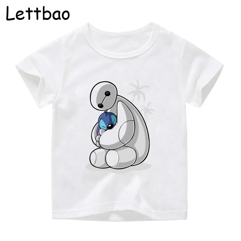 He Sleeps Lilo& Stitch/футболка с принтом героев из фильма для мальчиков; летняя белая хлопковая детская футболка