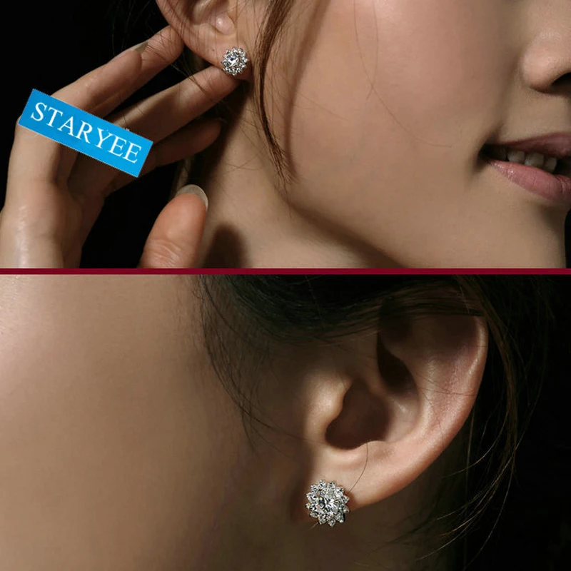 Серьги гвоздики с муассанитом 1 карат ювелирные изделия из натурального белого