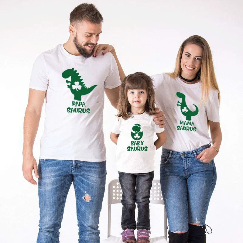 Мультяшная футболка Papa Mama Baby Saurus семейная Одинаковая одежда для мамы и меня