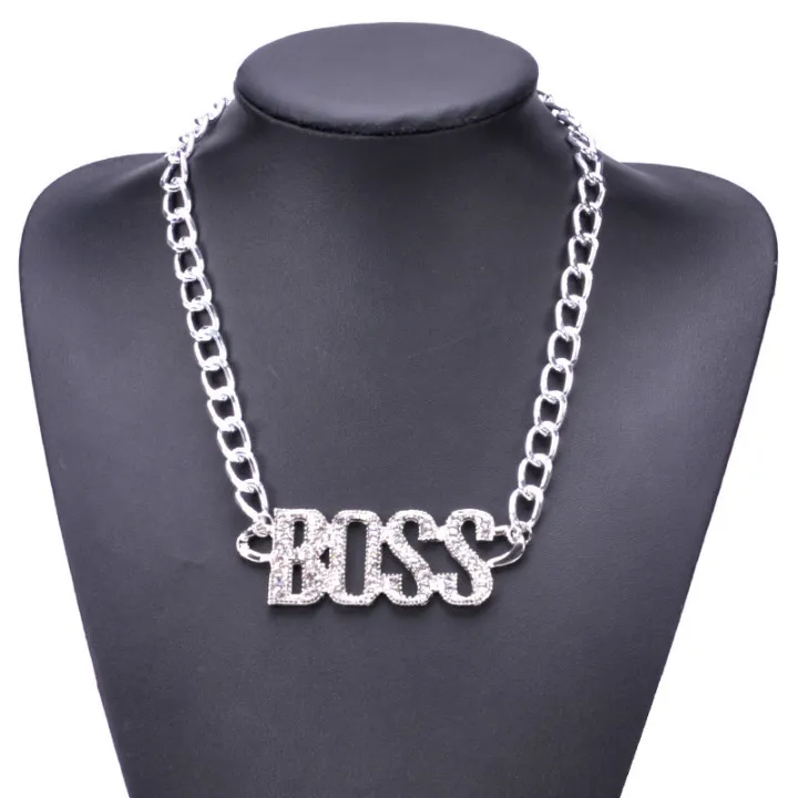 BOSS, Роскошная подвеска в виде букв, цепочка, ожерелье, набор, серьги, кристалл, женский набор, цепочка, модные ювелирные изделия, для мужчин, подарочные наборы для женщин, schmuck - Окраска металла: Silver Necklace