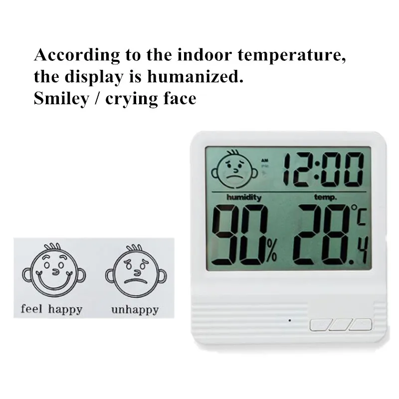 Digital LCD Square Thermometer Hygrometer Baby Smile Crying Face Humidity Meter Weather Station Tester Temperature clock 40% OFF |