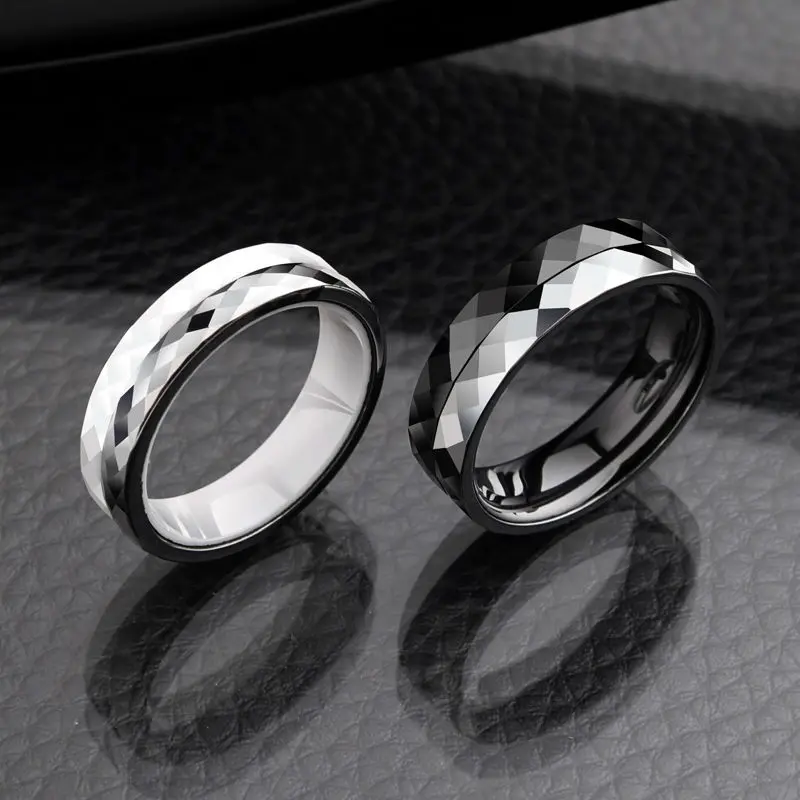 

New Arrival Lovers' Tungsten Carbide Rings with Black/White Ceramic Never Fade Scratch Proof 5mm/6mm Width Free Shipping