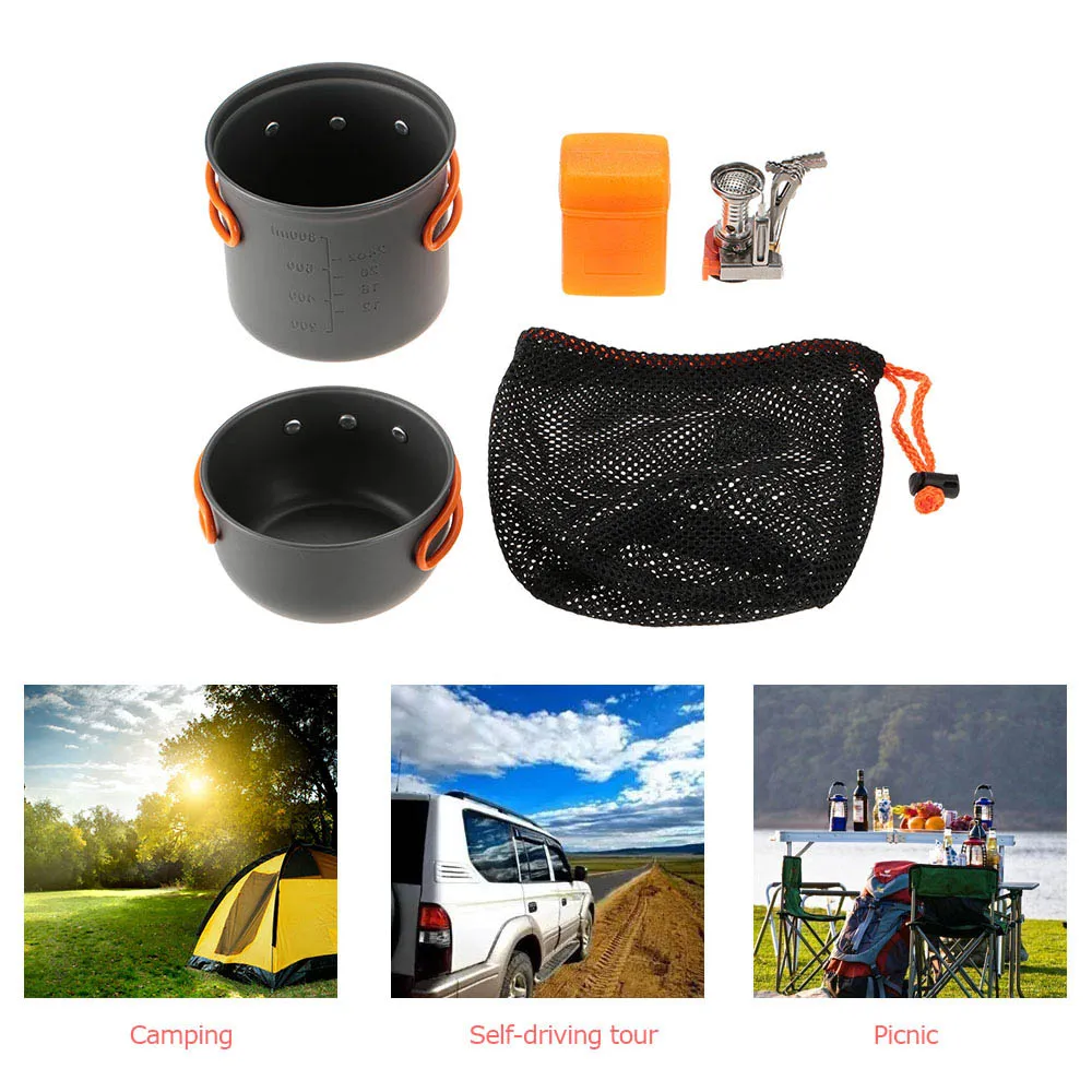 TOMSHOO Outdoor Camping Hiking Cookware with Mini Ignition Stove Backpacking Cooking Picnic Pot Set Cook | Спорт и развлечения