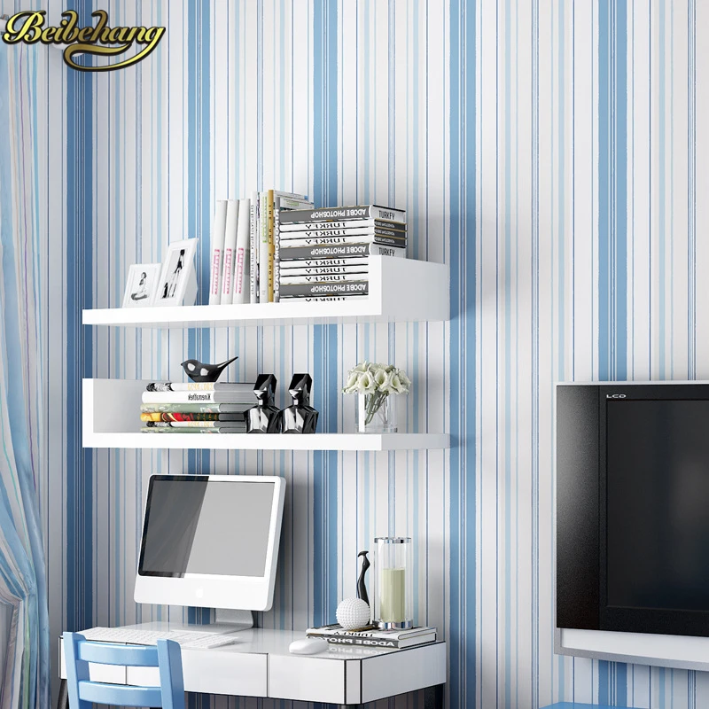 Beibehang бумага средиземноморская синяя розовая полоса настенная Нетканая рулон