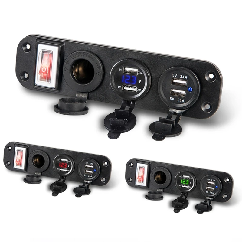 Автомобильный лодочный грузовик 4 порта USB зарядное устройство адаптер 12 В розетка светодиодный переключатель вольтметра