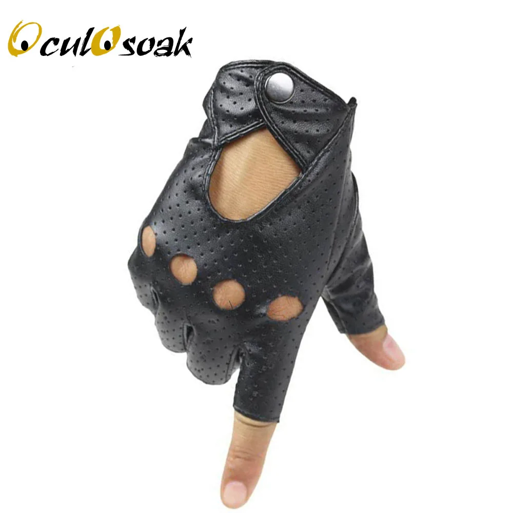 Женские перчатки без пальцев черные из ПУ кожи для вождения в стиле панк джаз G006