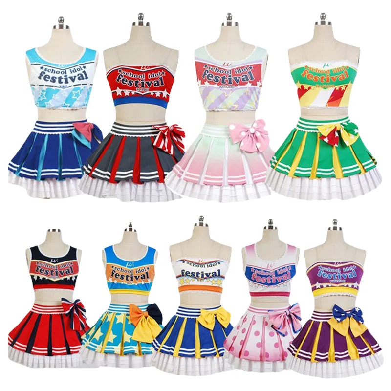 

Love Live Cheerleaders Cosplay Costumes Kotori Minami Sonoda Umi Nozomi Tojo Eli Ayase Nine Girls Cheerleaders Team Halloween