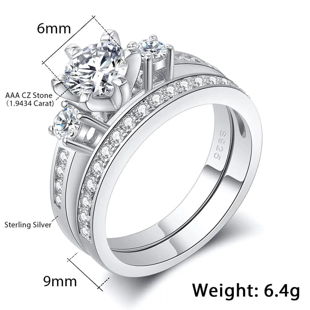 3-Stone 1.94 Carat Cut Cubic Zirconia Ring Round Muilt-layer Wedding Party Jewelry Gift 925 Sterling Silver For Women SR20 | Украшения и