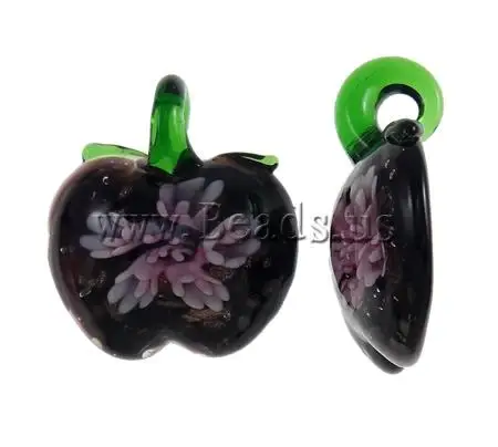 Free shipping!!!Inner Flower Lampwork Pendants 2013 Womens Apple handmade mixed colors 32x35x14mm Hole:Approx 7x6mm|apple flower tea|apple