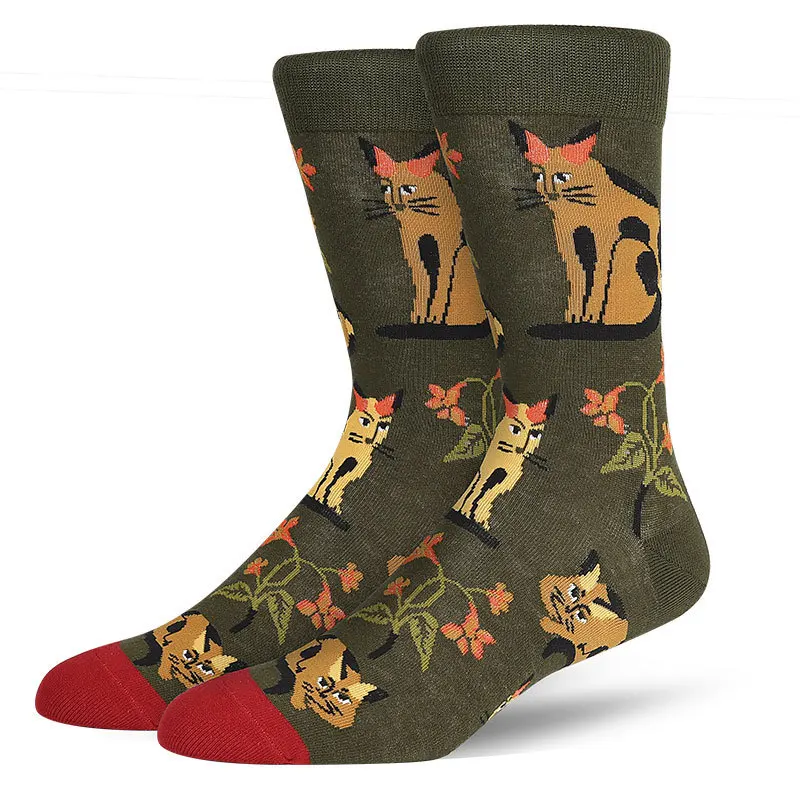 Proud cat PEONFLY цветочные печатные счастливые мужские носки красочные гардения лилии смешные мужские носки повседневные движения Harajuku Skarpetki мужские - Цвет: Proud cat