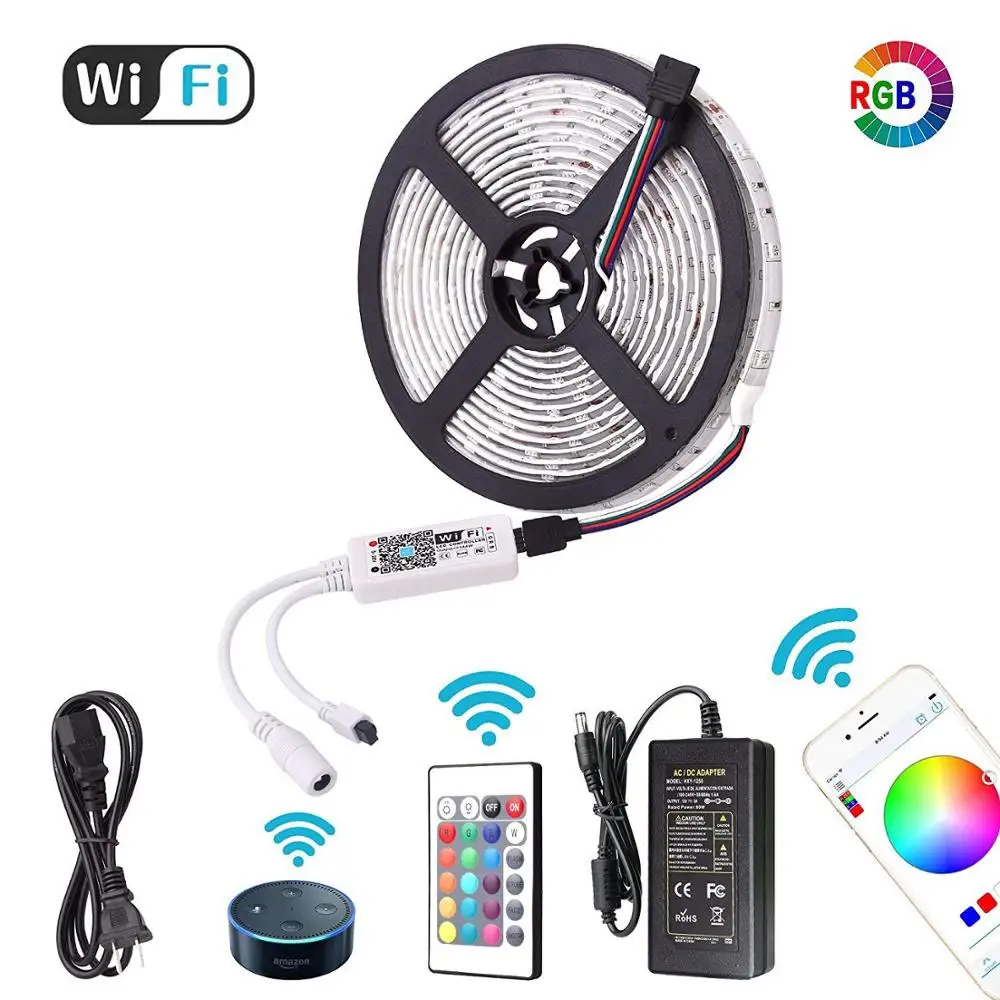 Гибкая светодиодная лента 5 м 10 24 В 12 Wi Fi RGB работает со смартфоном Alexa Google Home fs ft 5050