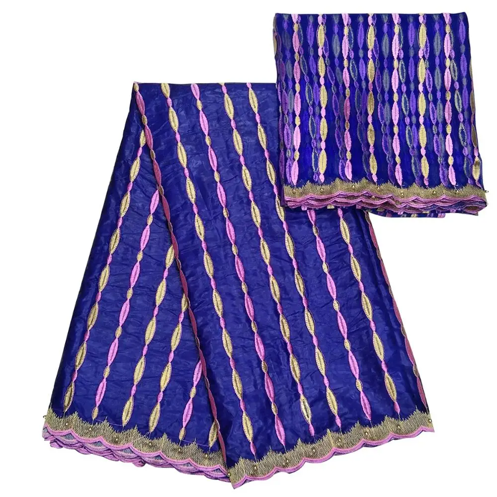 African royal blue bazin riche getzner 5 yards and tulle lace 2 purple orange african fabric high quality for dress | Дом и сад
