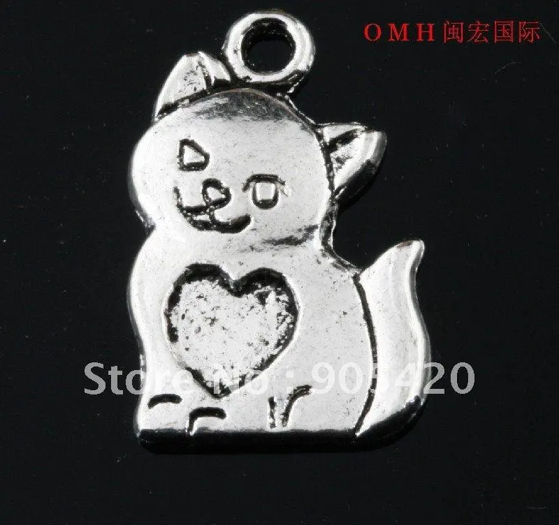 OMH wholesale 69pcs tibetan silver Lovely love cats charms pendants 22x14mm DZ163