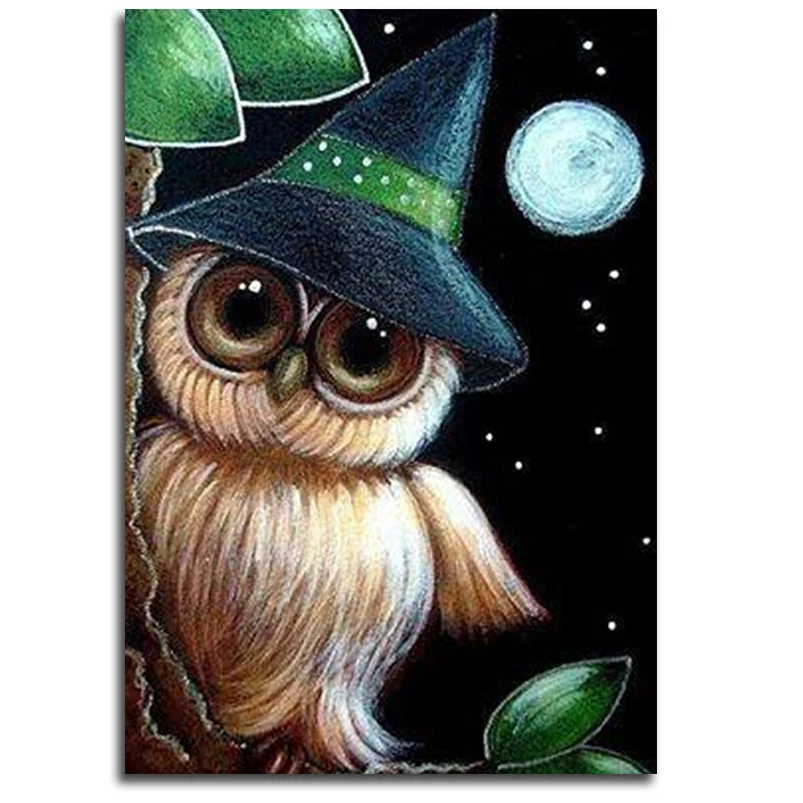DIY Сова Алмазная Вышивка Животных со шляпой алмазов картина крестиком Moon Хобби