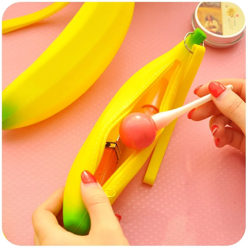 Novely banana силиконовый школьный пенал для карандашей милый фруктовый мешок ручки