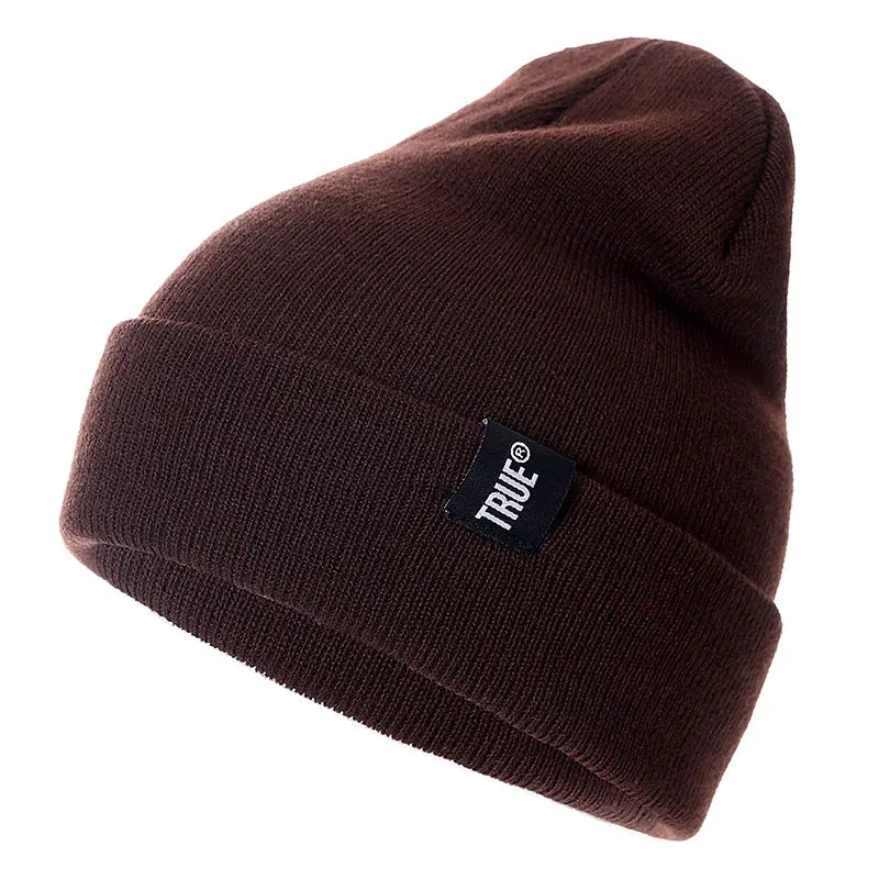 1 PCS Letter True Casual Beanies For Men Women Fashion Knitted Winter Hat Solid Color Hip-hop Skullies Bonnet Unisex Cap Gorros - Цвет: Brown