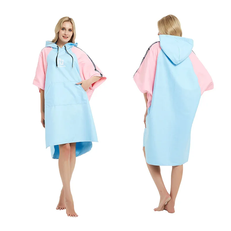 Blue-Pink Микрофибра гидрокостюм пеленания халат пончо с капюшоном, быстросохнущие полотенца с капюшоном халат пончо, пляж серфинг пончо компактный и легкий - Цвет: Blue-Pink