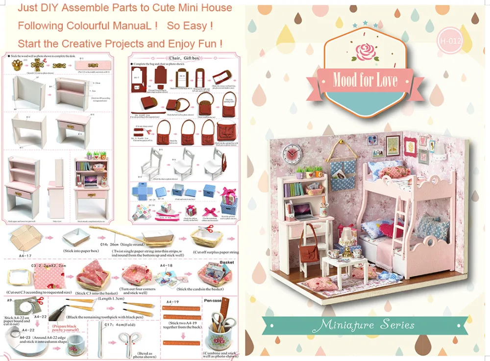 Hecho a mano Muebles de Casa de muinecas Diy Casas de Mujer En Miniatura De Madera Juguetes Para nivienos Adultos Regalo H012