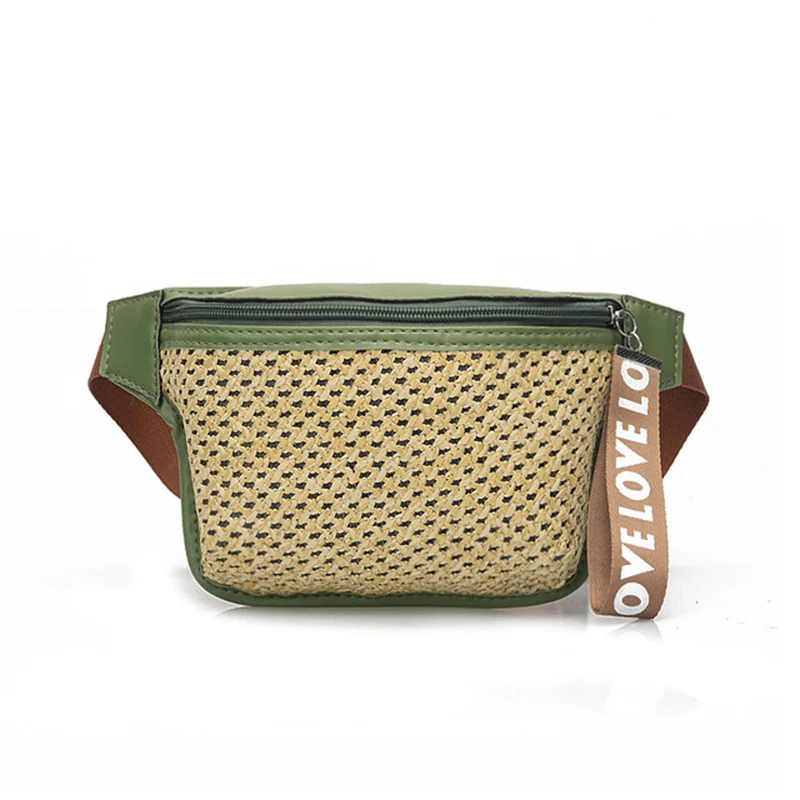 Green waist bag Женская поясная сумка, модные соломенные поясные сумки, повседневная поясная сумка для путешествий для женщин, нагрудные пакеты, сумка для девушек, 030391 - Цвет: Green waist bag