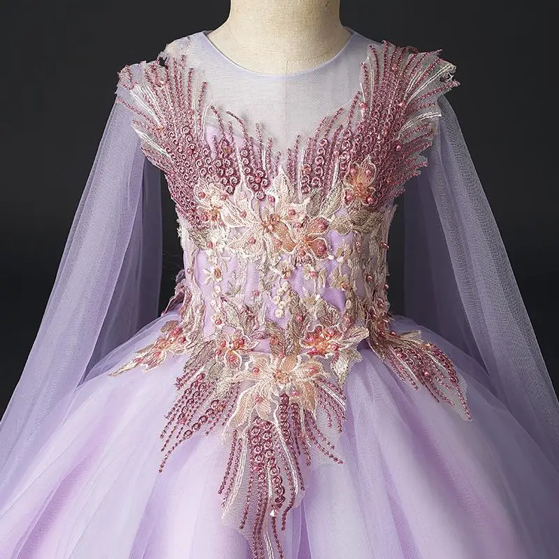 Flower Girls Trailing Dress Kids Ball Gown Sequin Wedding Dresses Princess Beading Birthday 2019 Children Runway | Детская одежда и