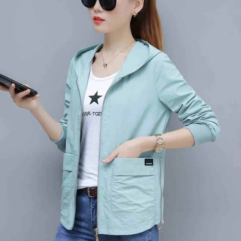 Bean green UHYTGF, M-4XL, негабаритная, весенняя, осенняя куртка, женская, модная, на молнии, с капюшоном, короткая верхняя одежда, женская, свободного размера плюс, куртка для девушек 1129 - Цвет: Bean green