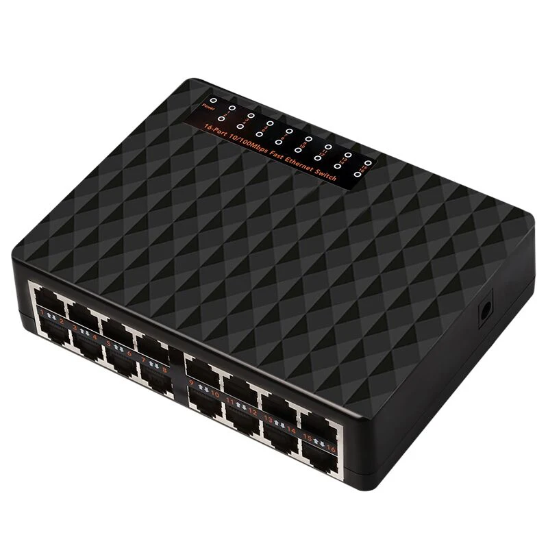 16 Ports 10/100Mbps Network Switch Fast Ethernet LAN RJ45 Vlan Hub Desktop PC Switcher with EU/US Adapter |