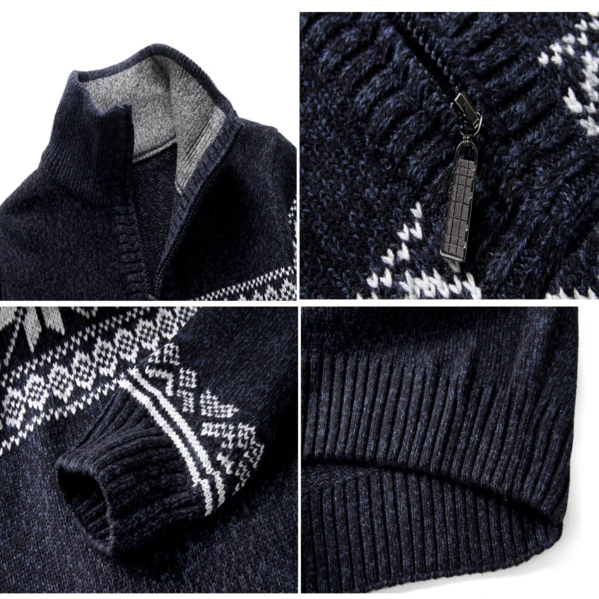 EICHOS зимний шерстяной мужской пуловер на молнии с воротником модный жаккардовый