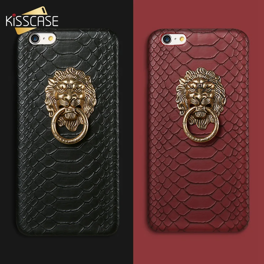 KISSCASE 3D Finger Ring PC Case For iPhone 6 6S 7 8 Plus 5 5S SE Retro Lion Head Back Cover Cases Capa |