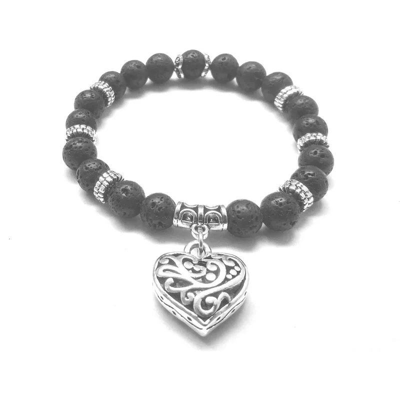Love Heart Pendant 8MM Black Lava Stone DIY Aromatherapy Essential Oil Diffuser Bracelet Men Women Jewelry Pulseras Mujer | Украшения и