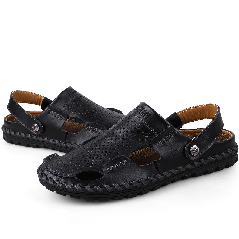 Мужские сандалии из дышащей кожи повседневные кожаные обувь для летнего сезона