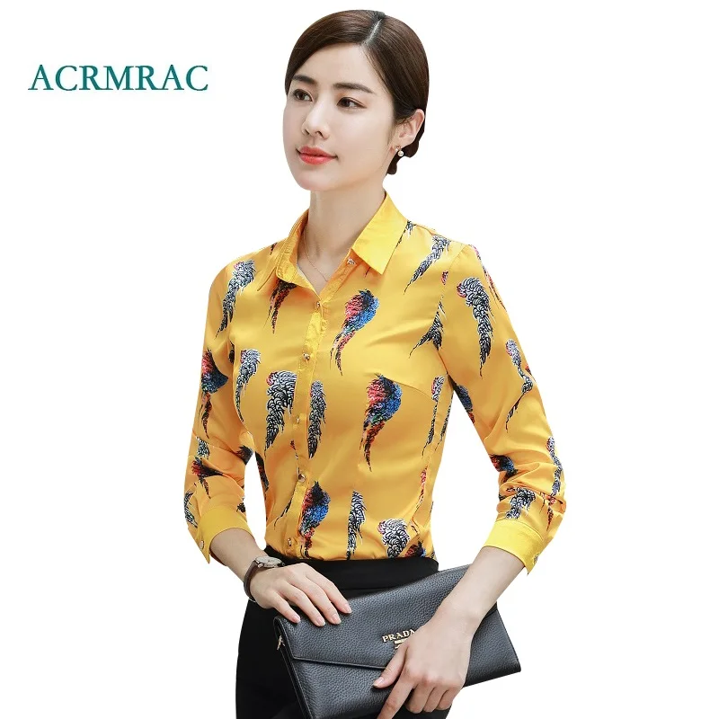 ACRMRAC New Women shirt Spring and autumn Long sleeve  printing Slim Business OL Formal Blouses & Shirt