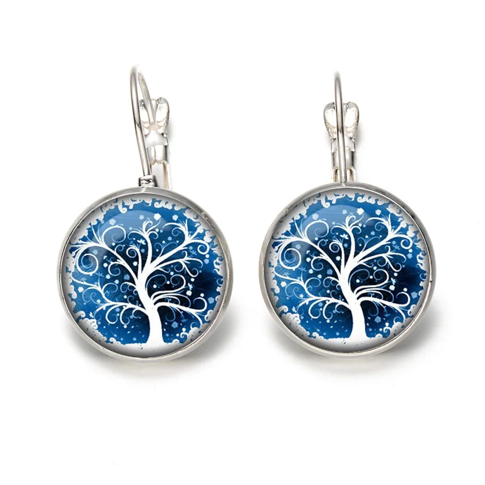 Серьги подвески с изображением дерева жизни Стеклянные Кабошоны серьги зажимом
