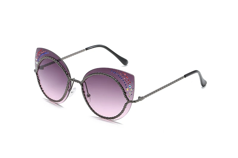 NO5Gray w black pink LEIDISEN Cateye, роскошные солнцезащитные очки, алмаз, модная металлическая оправа, солнцезащитные очки для дам, фирменный дизайн, кошачий глаз, UV400, Oculos De Sol - Цвет линз: NO5Gray w black pink