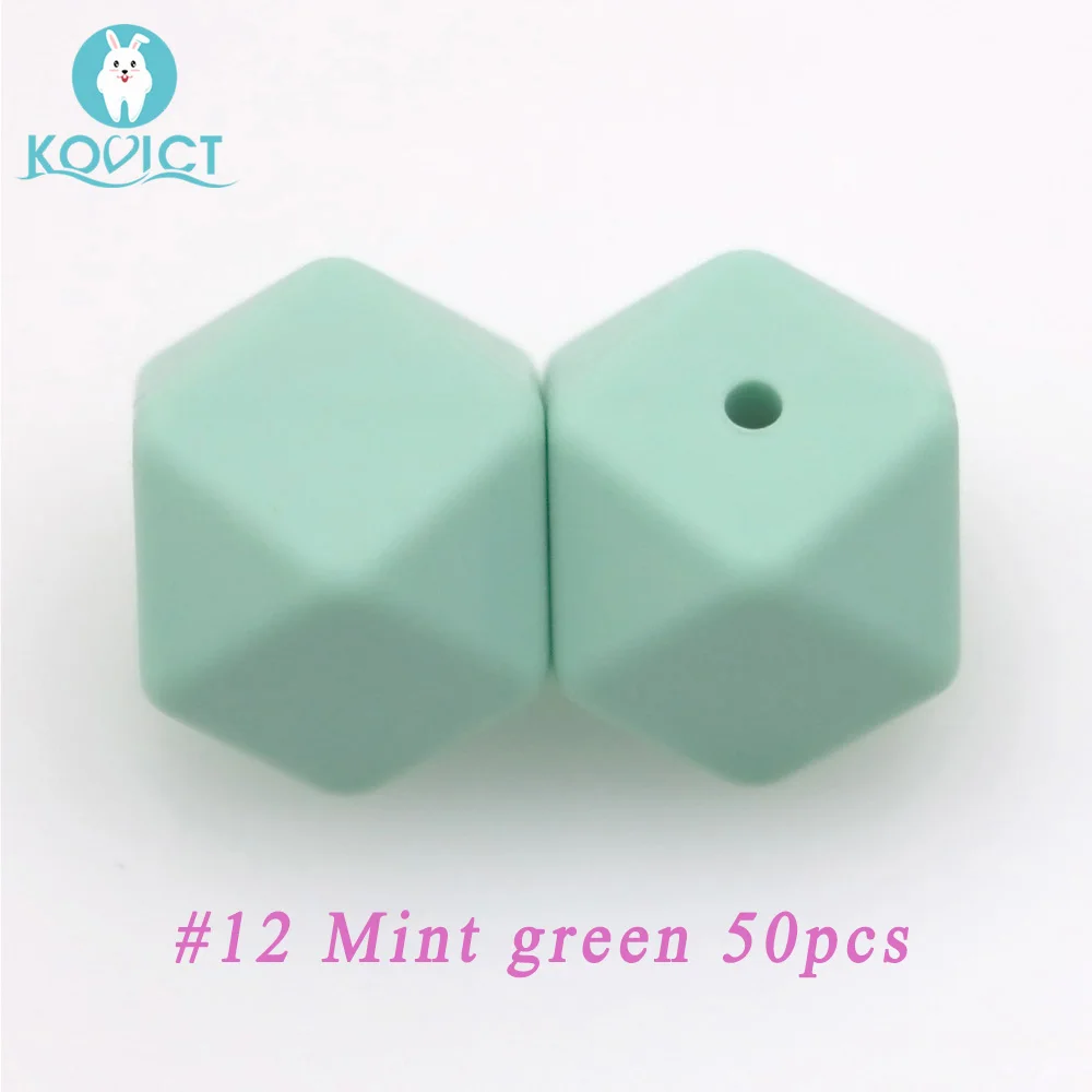NO.12 Mint green Kovict 17 мм 50 шт шестигранные Силиконовые Бусины Пищевой детский силиконовый стоматологический для изготовления ожерелья грызунов - Цвет: NO.12 Mint green