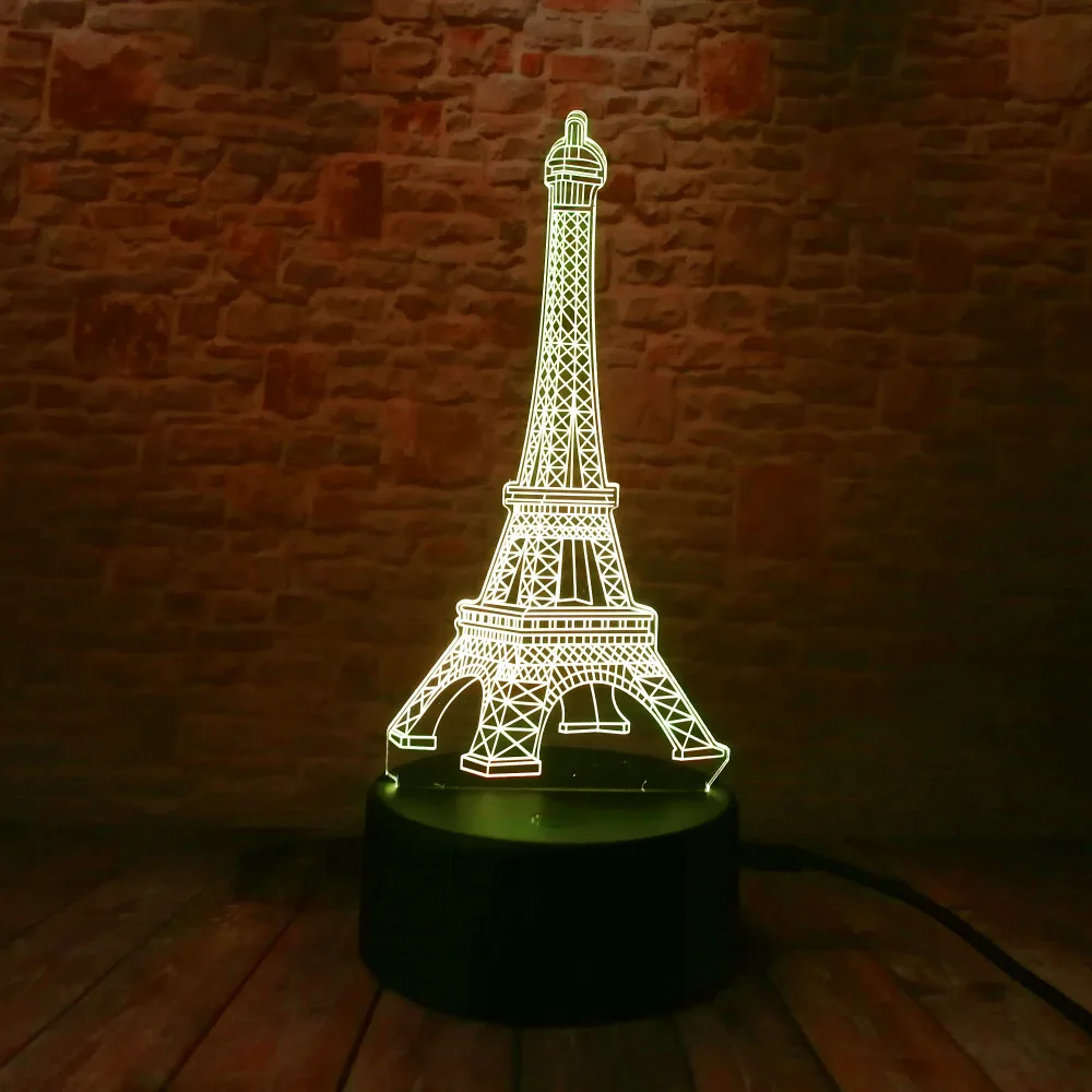 3D Мода романтическая Франция Эйфелева башня LED ночник RGB переменчивое настроение