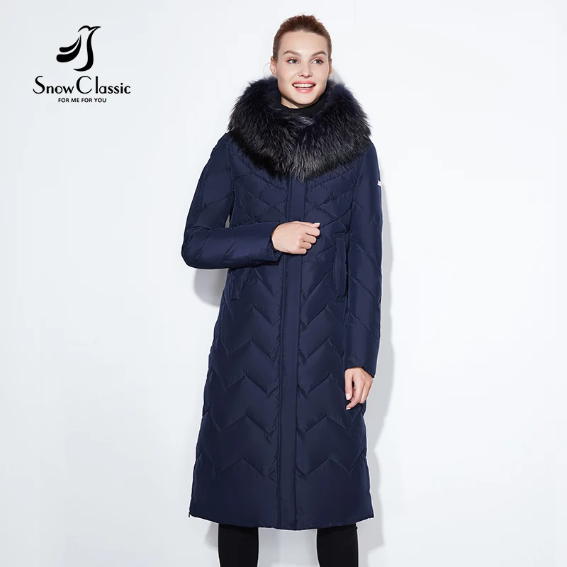 SnowClassic Жeнскaя зимняя кyрткa Куртка женская утепленная Толстая парка лисы верхняя одежда с меховым воротником модные однотонные Роскошные X-длинный тонкий сплошной
