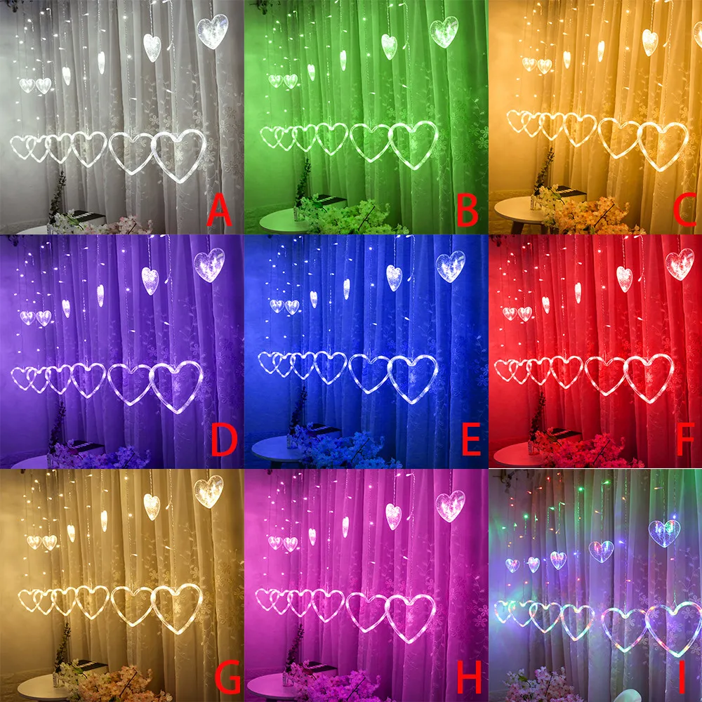 LED Heart-shaped Curtain String Light Window Hanging Lights Net Xmas Home Party Decor Romantic Decoraion Lamps 3.29 | Дом и сад