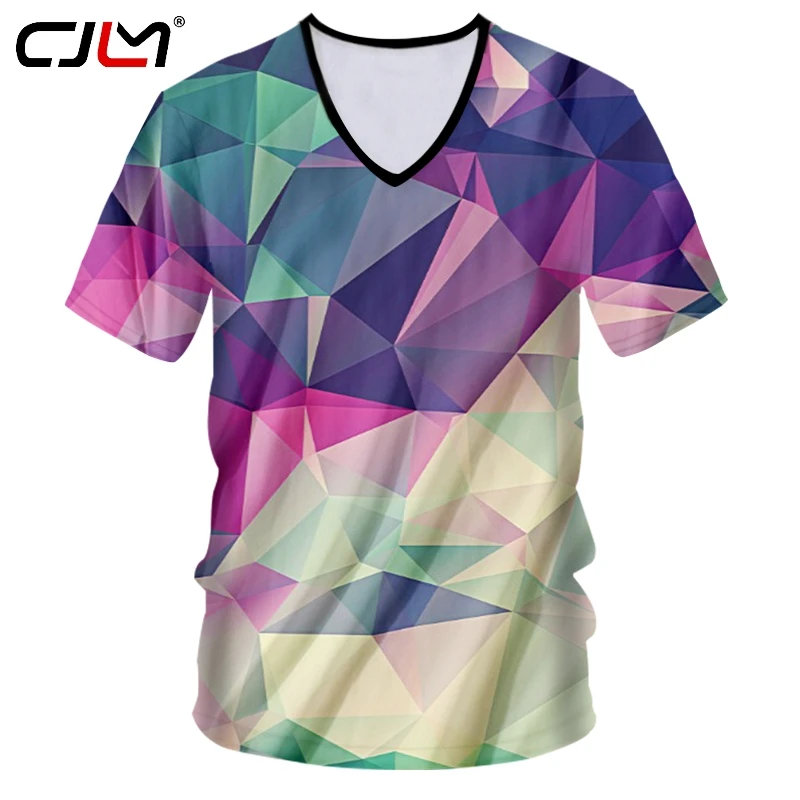 

Футболка CJLM мужская с глубоким V-образным вырезом, популярная рубашка с короткими рукавами, с 3d-рисунком ромбиками, с геометрическим принтом...