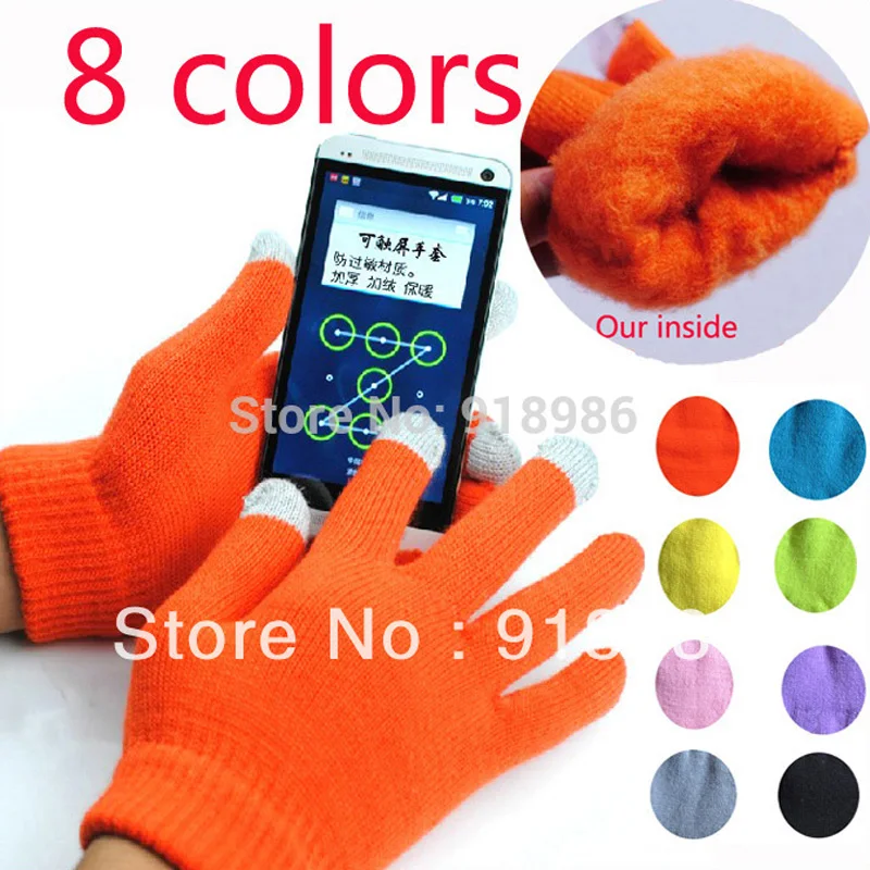 Зимние Модные женские и мужские теплые флисовые перчатки неоновые вязаные для