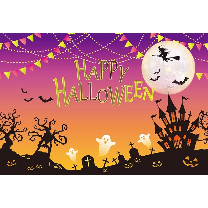 

Vinyl happy halloween flags Photography Background Ghost Backdrop For Halloween Party Photo studio g-779