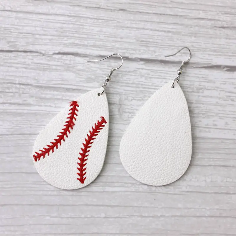 Новинка модные кожаные висячие серьги с вышивкой в виде бейсбола форме капли