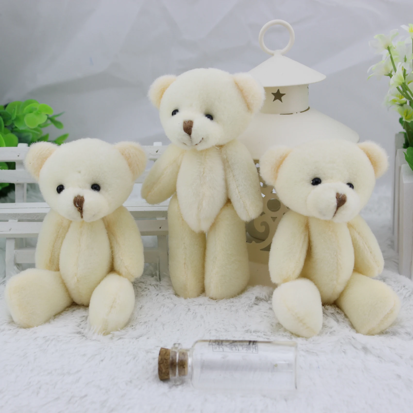 

12PCS 12CM White Jointed Mini Teddy Bear Kawaii Small Teddy Bear for Cartoon Bouquet Toy Wedding Gifts