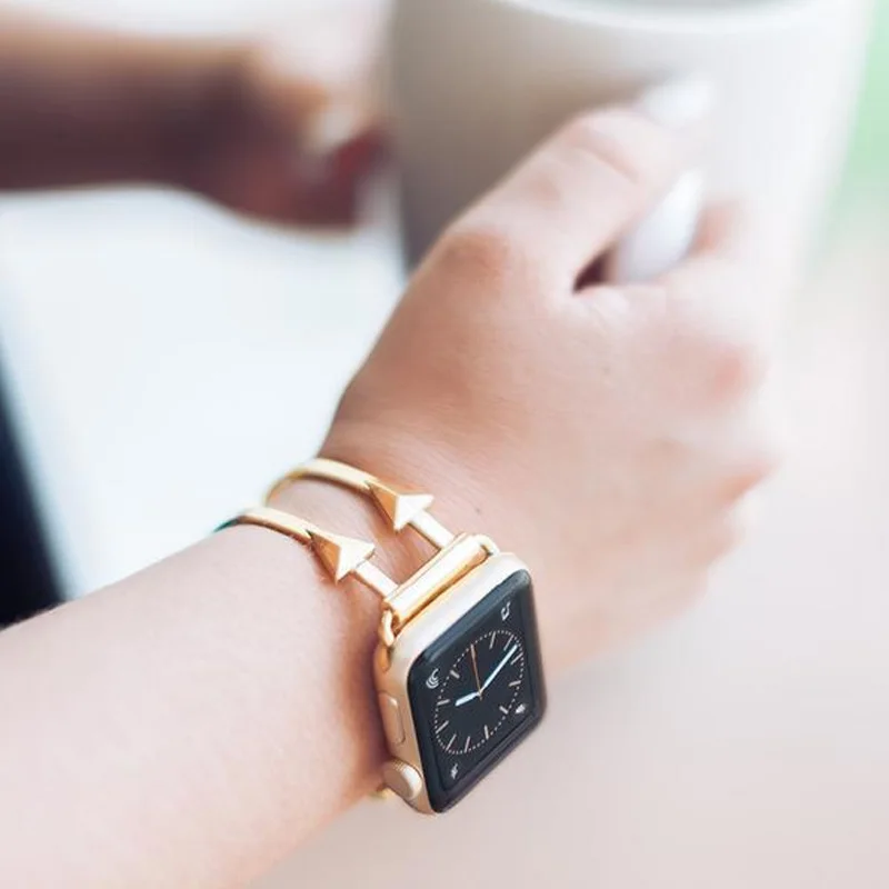 Двойной стрелкой, Стиль Для женщин ремешок для наручных часов iWatch серии 4/3/2/1 браслет из розового золота браслет Нержавеющая сталь ремешок для apple Watch 38 мм 40 мм