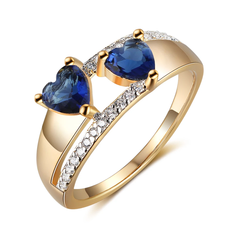 Fashion Copper Gold Rings Blue Heart Cubic Zirconia Trendy Classic Party Jewelry For Women Lady (jewelora RI103484) | Украшения и