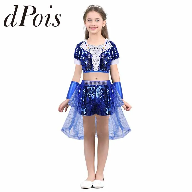 Детская Одежда для танцев в стиле хип-хоп и Джаз девочек топ с короткими рукавами