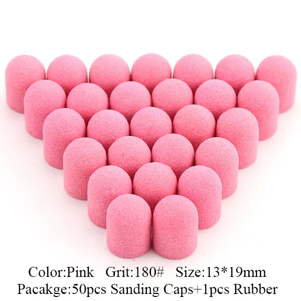 Pink-180 grit 50 шт., 13*19 мм, синие, розовые шлифовальные колпачки, Электрический фреза, роторное сверло для ногтей, резиновое сверло для маникюра, педикюра, аксессуары - Цвет: Pink-180 grit
