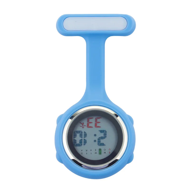 light blue Цифровые силиконовые часы медсестры, карманные часы, часы доктора медсестры, брошь с отворотом, медицинские часы медсестры, кварцевые часы с зажимом ALK - Цвет: light blue