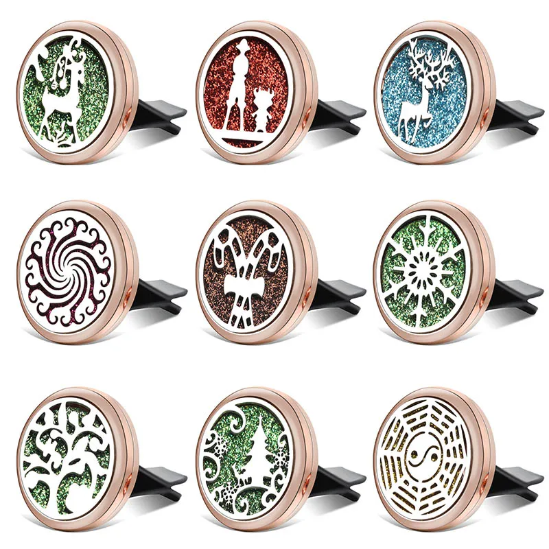 

2019 New Gold Car Perfume Diffuser Clip Air Freshener Vent Essential Oil Diffuser Stainless Steel Aromatherapy Locket Pendants