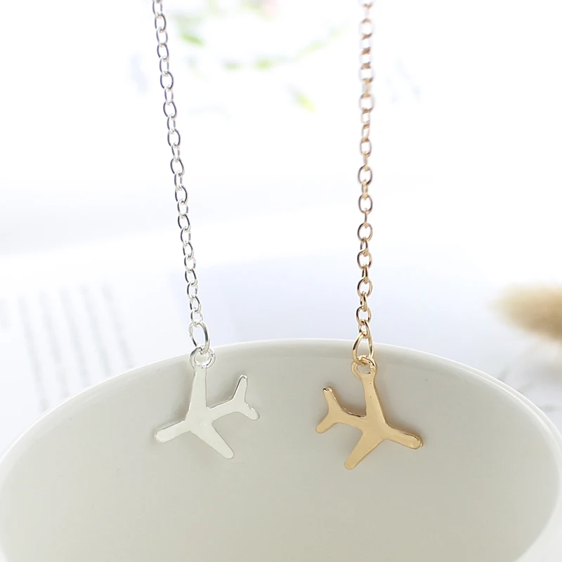 Cute Pattern Small Aircraft Necklace For Women Fine Long Metal Chain Hanging Pendant Gifts Female Jewelry Decorations | Украшения и